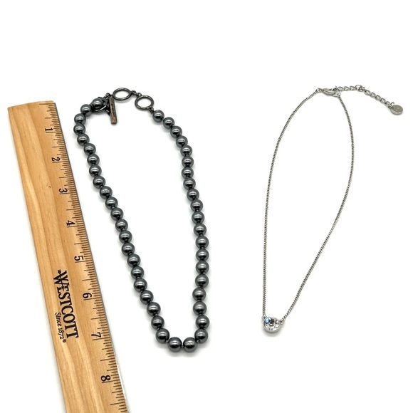 Givenchy Necklace ~Bundle of 2~ Gun Metal Gray Pearls Cubic Zirconia CZ on Chain - Picture 4 of 10